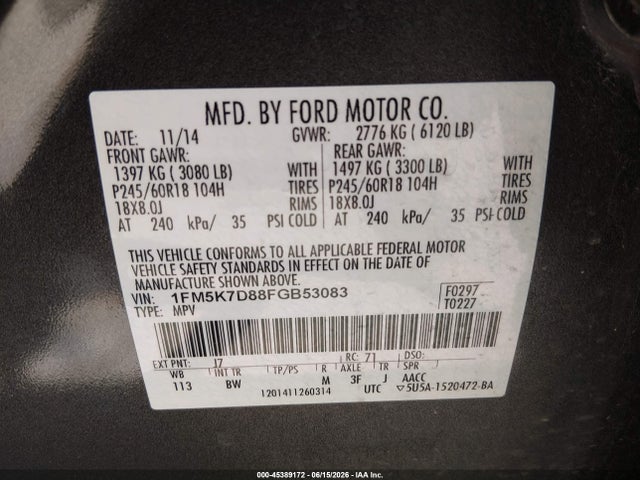 Ford EXPLORER XLT 2015 1FM5K7D88FGB53083 Image 9