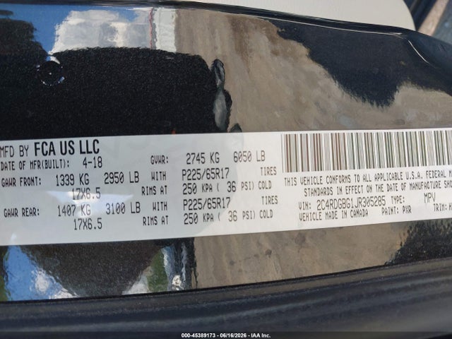 Продаж на аукціоні авто 2018 Dodge Grand Caravan Se, vin: 2C4RDGBG1JR305285, номер лоту: 45389173