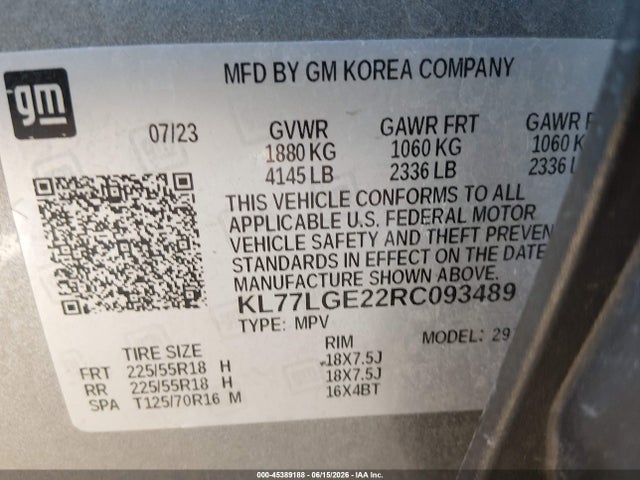 KL77LGE22RC093489 Chevrolet Trax Fwd 1rs