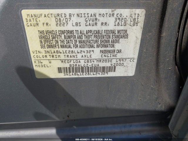45389211 :رقم المزاد ، 3N1AB61E28L624329 vin ، 2008 Nissan Sentra 2.0sl مزاد بيع