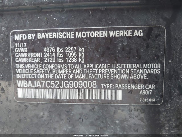 Продаж на аукціоні авто 2018 Bmw 530i Xdrive, vin: WBAJA7C52JG909008, номер лоту: 45389212