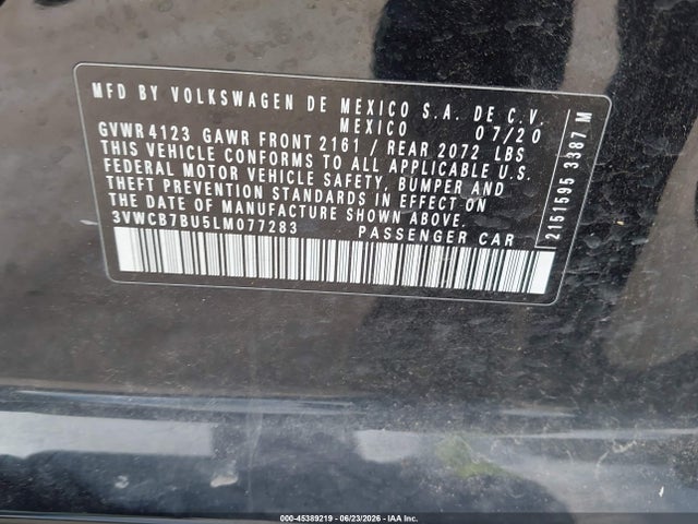 Продажа на аукционе авто 2020 Volkswagen Jetta 1.4t R-line/1.4t S/1.4t Se, vin: 3VWCB7BU5LM077283, номер лота: 45389219