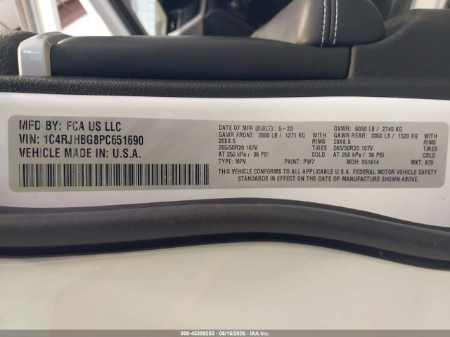Продаж на аукціоні авто 2023 Jeep Grand Cherokee Limited 4x4, vin: 1C4RJHBG8PC651690, номер лоту: 45389250
