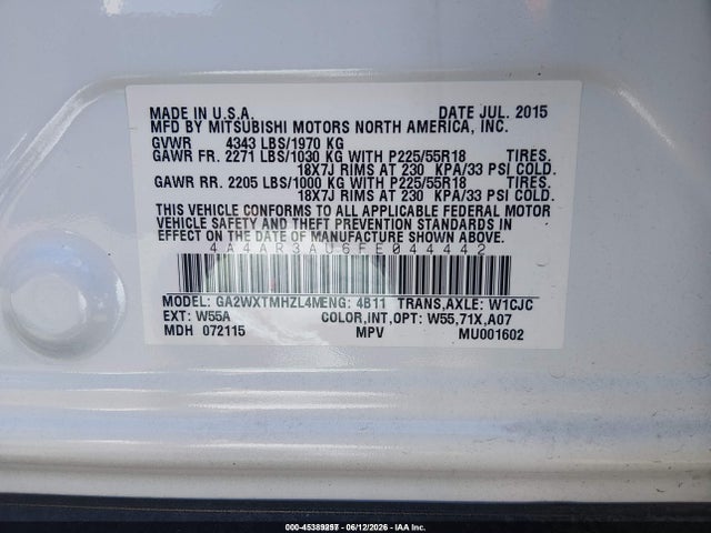 Mitsubishi Outlander Sport Es 2015 4A4AR3AU6FE044442 Image 9