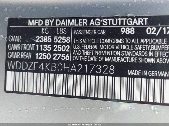 Aukcja sprzedaży 2017 Mercedes-benz E 300 4matic, vin: WDDZF4KB0HA217328, numer aukcji: 45389265