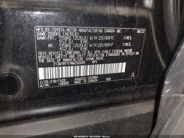 2T3W1RFV1NW206686 Toyota Rav4 Xle