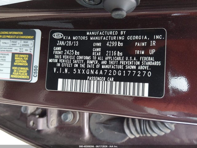 2013 Kia Optima Ex მანქანა იყიდება აუქციონზე, vin: 5XXGN4A72DG177270, აუქციონის ნომერი: 45389286