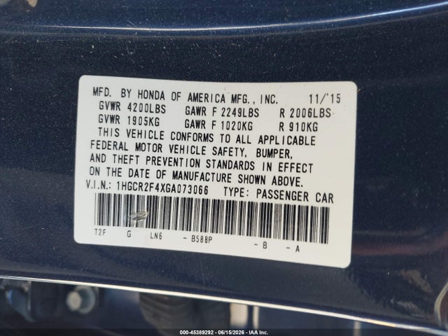 1HGCR2F4XGA073066 Honda ACCORD LX