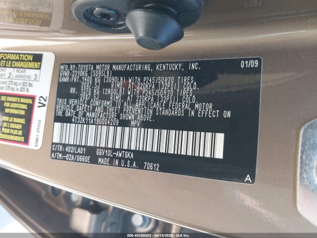Продажа на аукционе авто 2009 Toyota Venza Base V6, vin: 4T3ZK11A19U004209, номер лота: 45389303