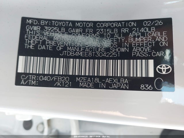 Toyota COROLLA LE 2026 JTDB4MEE8T3042251 Image 9