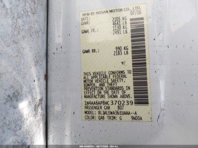 Nissan Maxima 3.5 Sl 2017 1N4AA6AP8HC370239 Image 9