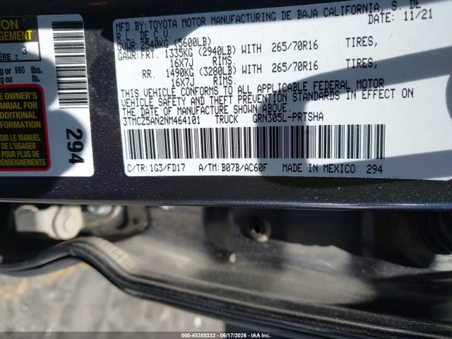 3TMCZ5AN2NM464101 Toyota Tacoma Trd Off Road
