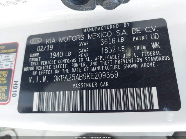 3KPA25AB9KE209369 KIA Rio 5-door S