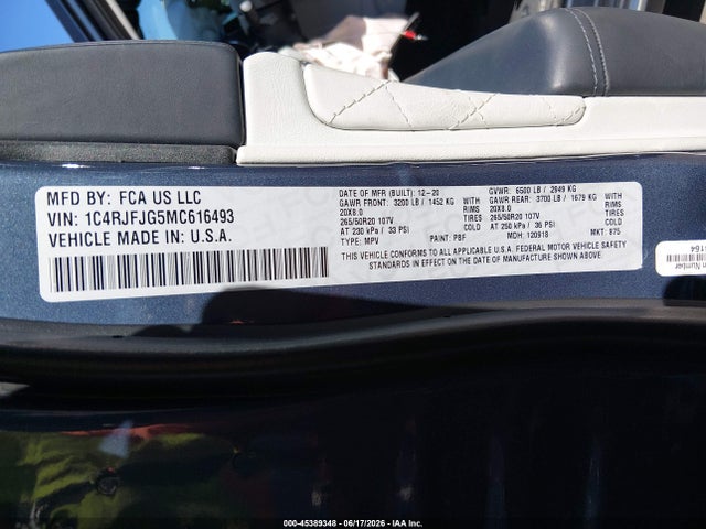 1C4RJFJG5MC616493 Jeep Grand Cherokee Summit 4x4