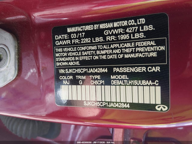 Продаж на аукціоні авто 2018 Infiniti Qx30 Sport, vin: SJKCH5CP1JA042844, номер лоту: 45389358