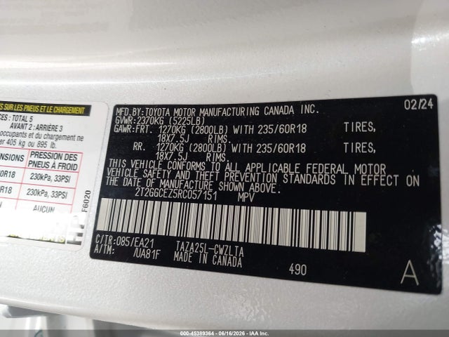 45389364 :رقم المزاد ، 2T2GGCEZ5RC057151 vin ، 2024 Lexus Nx 350 Premium مزاد بيع