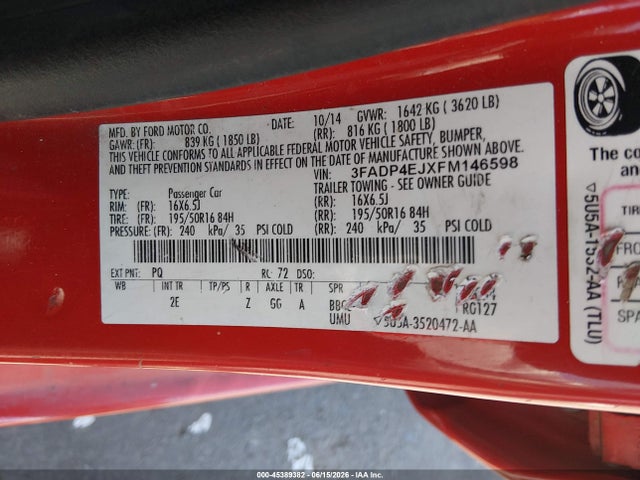3FADP4EJXFM146598 Ford FIESTA SE