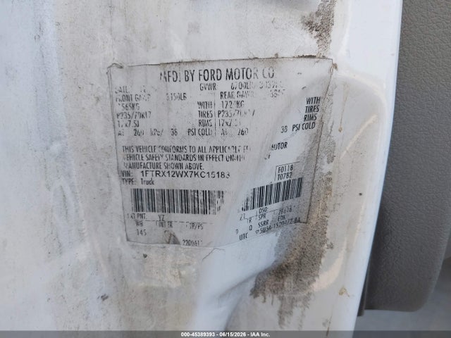 Aukcja sprzedaży 2007 Ford F-150 Stx/xl/xlt, vin: 1FTRX12WX7KC15183, numer aukcji: 45389393