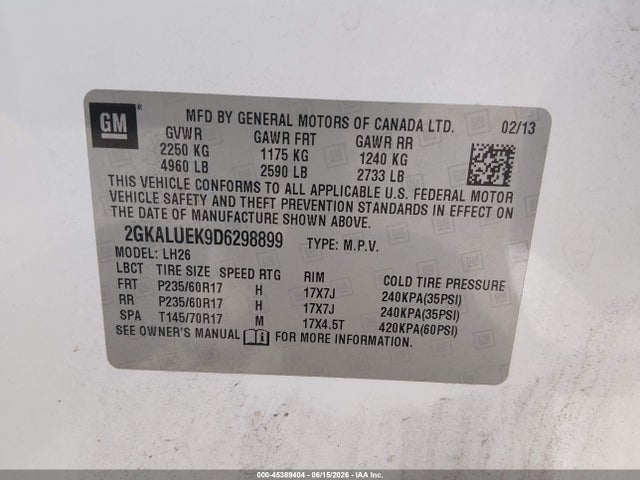 Продажа на аукционе авто 2013 Gmc Terrain Slt-1, vin: 2GKALUEK9D6298899, номер лота: 45389404