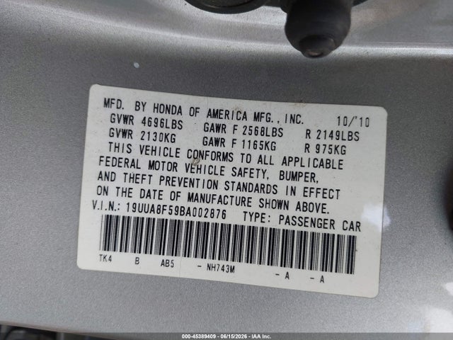 Продаж на аукціоні авто 2011 Acura Tl 3.5, vin: 19UUA8F59BA002876, номер лоту: 45389409
