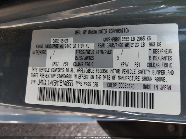 45389417 :رقم المزاد ، JM1GL1WY6M1614656 vin ، 2021 Mazda Mazda6 Carbon Edition مزاد بيع