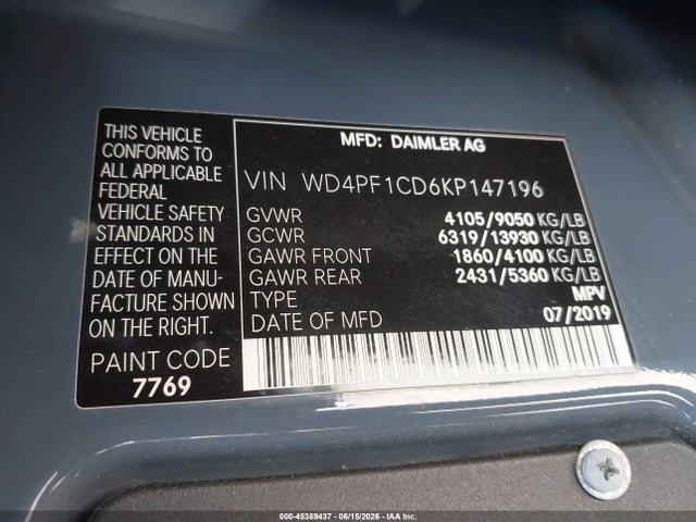WD4PF1CD6KP147196 Mercedes-Benz Sprinter 2500 High Roof V6