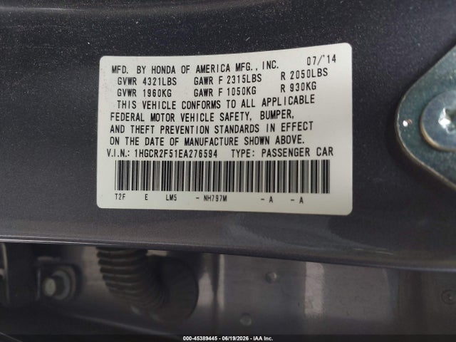 1HGCR2F51EA276594 Honda Accord Sport