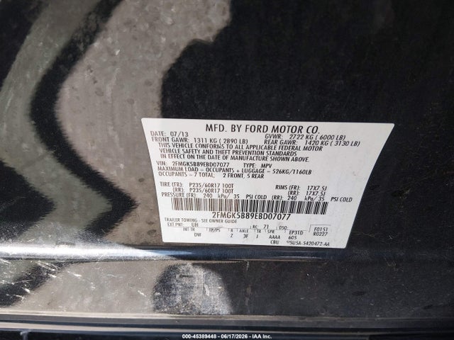 Ford FLEX SE 2014 2FMGK5B89EBD07077 Image 9