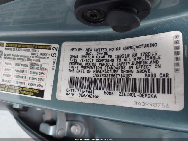 Aukcja sprzedaży 2006 Toyota Corolla Ce, vin: 1NXBR32E86Z714187, numer aukcji: 45389466