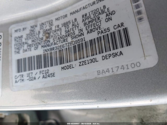 Aukcja sprzedaży 2007 Toyota Corolla S, vin: 1NXBR32E67Z809591, numer aukcji: 45389507