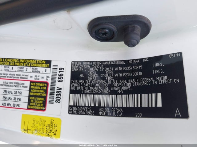 5TDXK3DC9ES492028 Toyota Sienna Se 8 Passenger