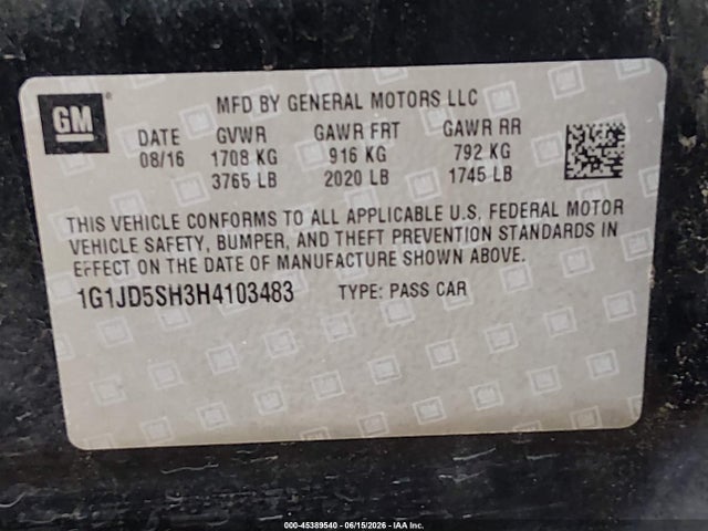 Chevrolet Sonic Lt Auto 2017 1G1JD5SH3H4103483 Image 9