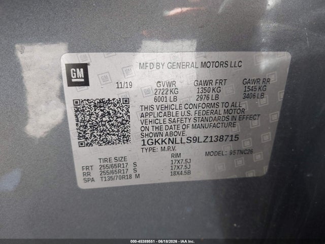45389551 :رقم المزاد ، 1GKKNLLS9LZ138715 vin ، 2020 Gmc Acadia Awd At4 مزاد بيع