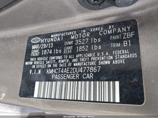 Aukcja sprzedaży 2013 Hyundai Accent Gls, vin: KMHCT4AE2DU477867, numer aukcji: 45389560