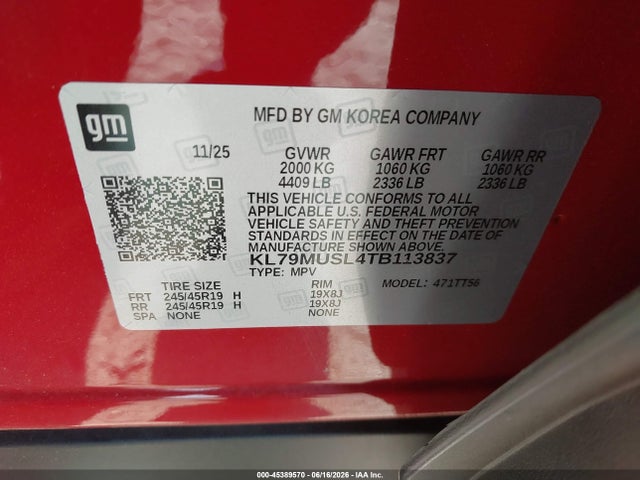 KL79MUSL4TB113837 Chevrolet Trailblazer Awd Rs