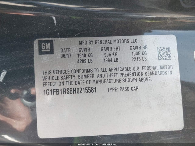 Chevrolet Camaro 1lt 2017 1G1FB1RS8H0215581 Image 9