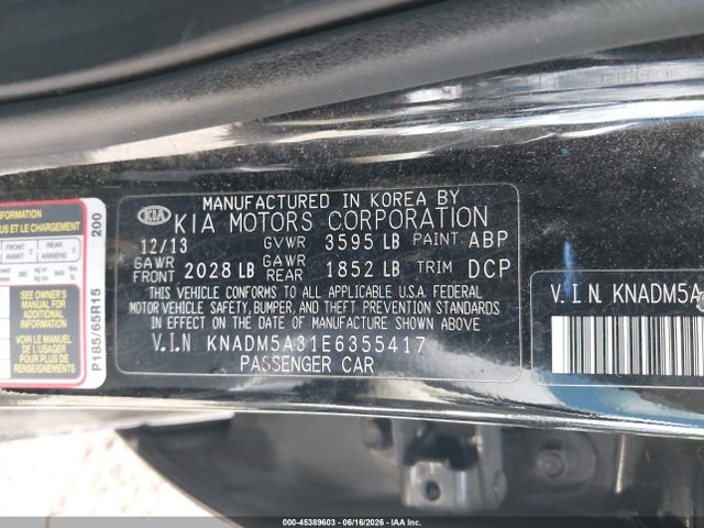 KIA RIO LX 2014 KNADM5A31E6355417 Image 9