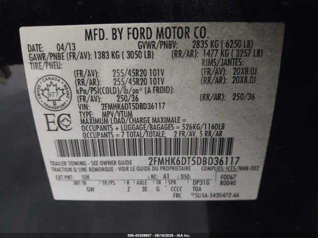 Продажа на аукционе авто 2013 Ford Flex Limited, vin: 2FMHK6DT5DBD36117, номер лота: 45389607