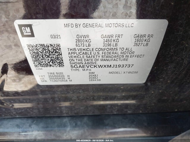 Aukcja sprzedaży 2021 Buick Enclave Awd Avenir, vin: 5GAEVCKWXMJ193737, numer aukcji: 45389629