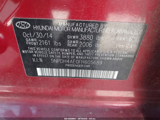 Hyundai ELANTRA SE 2015 5NPDH4AE0FH605689 Image 9