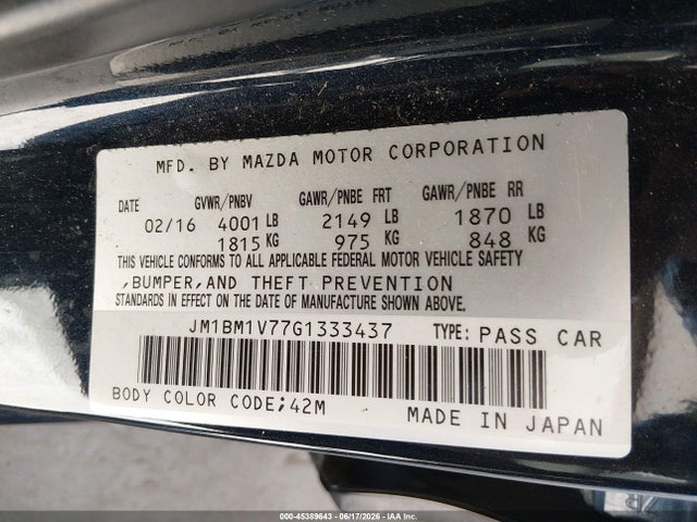 JM1BM1V77G1333437 Mazda Mazda3 I Touring
