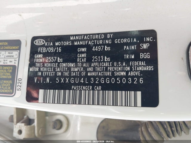 KIA OPTIMA EX 2016 5XXGU4L32GG050326 Image 9