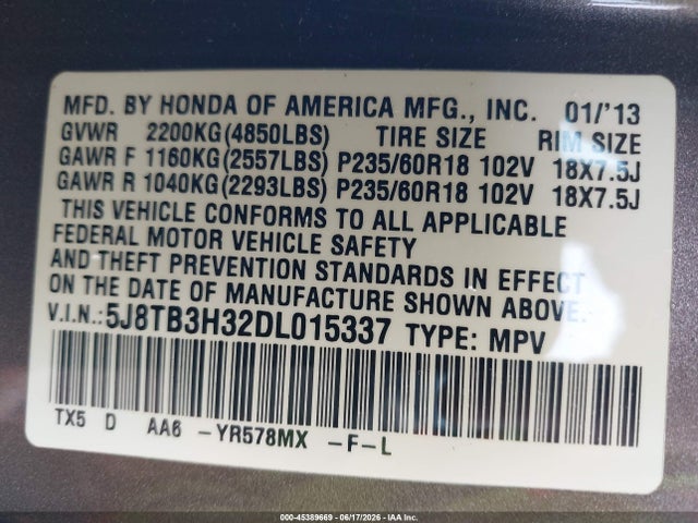 Продаж на аукціоні авто 2013 Acura Rdx, vin: 5J8TB3H32DL015337, номер лоту: 45389669