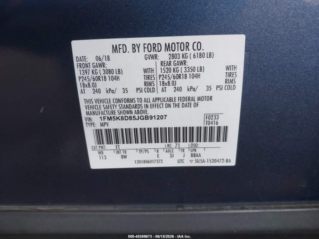 Ford EXPLORER XLT 2018 1FM5K8D85JGB91207 Image 9