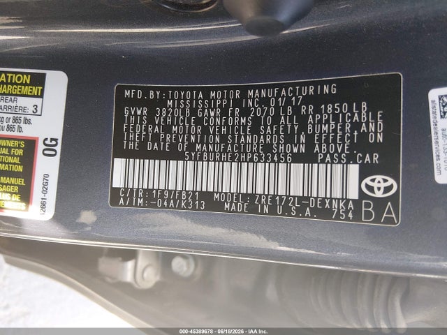 Toyota COROLLA LE 2017 5YFBURHE2HP633456 Image 9