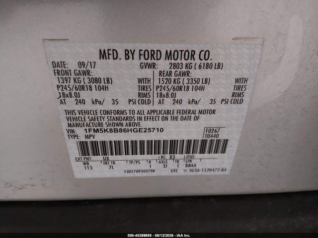 Ford Explorer 2017 1FM5K8B86HGE25710 Image 9
