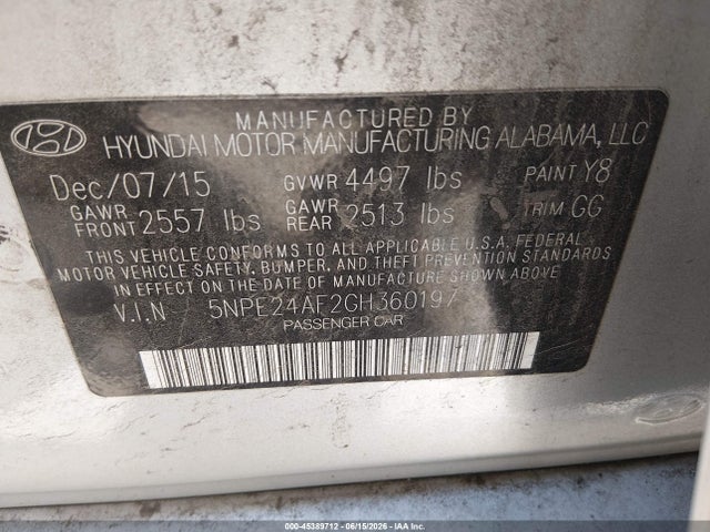 Hyundai SONATA SE 2016 5NPE24AF2GH360197 Image 9
