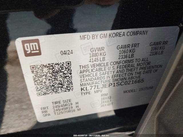 KL77LJEP1SC021665 Chevrolet Trax Fwd 2rs