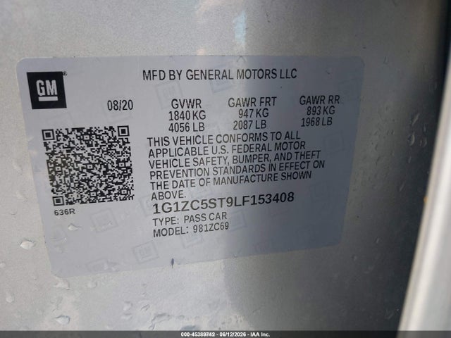 1G1ZC5ST9LF153408 Chevrolet Malibu Fwd 1fl