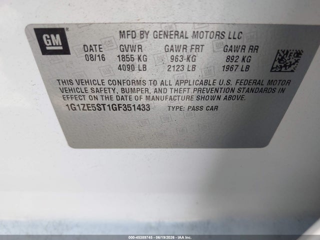 1G1ZE5ST1GF351433 Chevrolet MALIBU 1LT